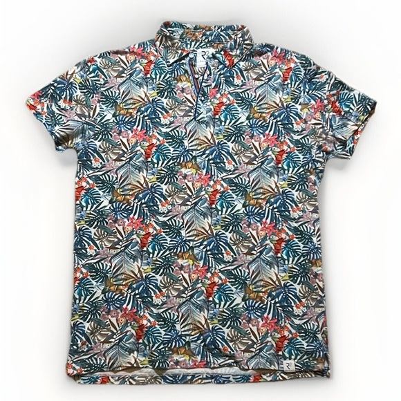 R2 Amsterdam Men's Tropical Print Polo Shirt sz M EUC - Picture 2 of 11